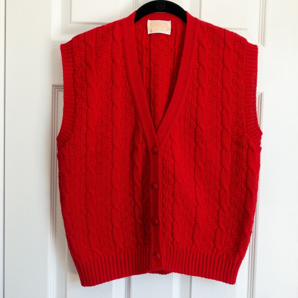Pendleton Red Wool Button Up Sweater Vest Size M